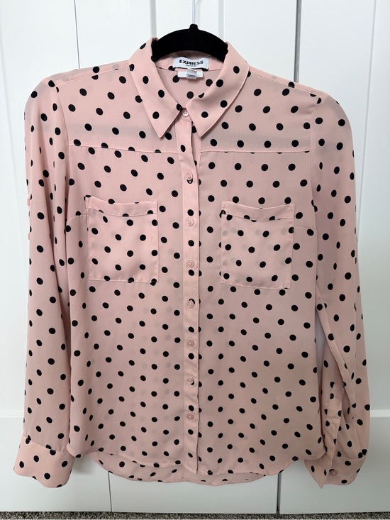 Express Tops - Express Portofino Pink and Black Polka Dot Blouse